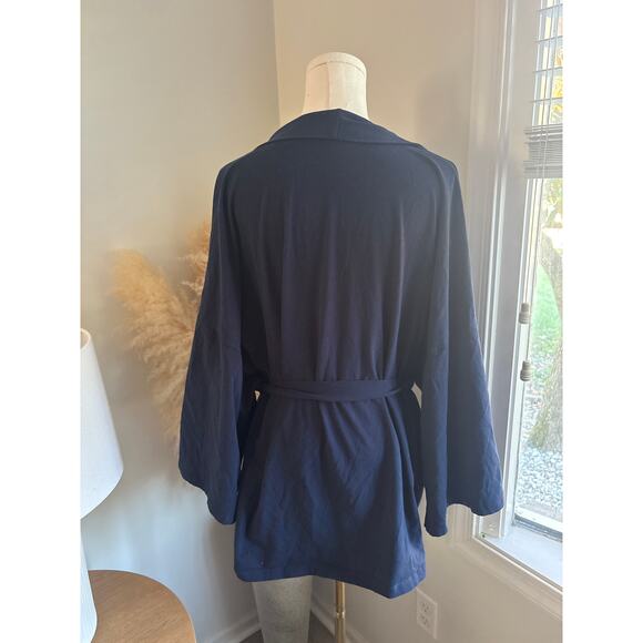 Storq Navy Belted Wide Sleeve Kimono Cardigan Sweater Maternity Small Lounge - Picture 8 of 9